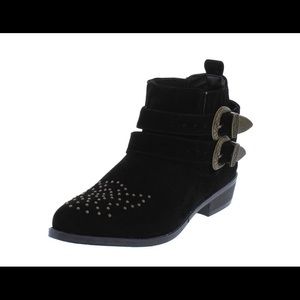 Tulip2 Black Studded Double Buckle Ankle Boot
